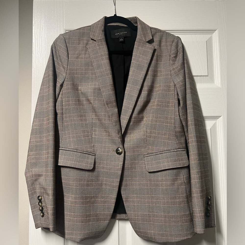 Ann Taylor Black and White Plaid Blazer